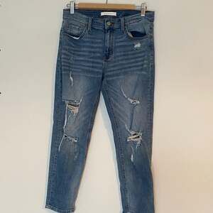 Eunina Distressed Frankie Low Rise Girlfriend Sky Blue Ripped Ankle Jeans - 5
